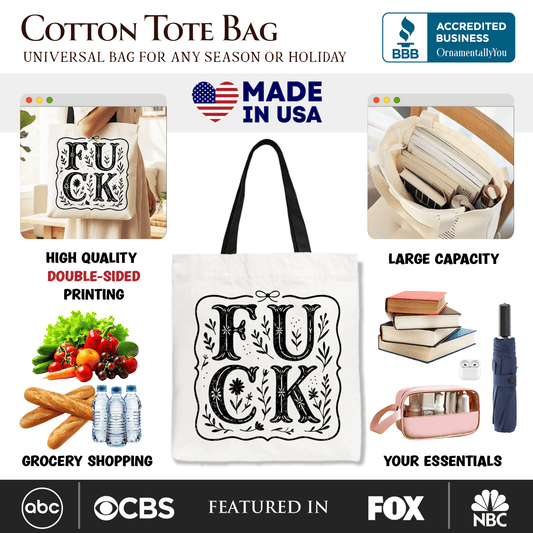 Sweary Wildflower Adult Humor Tote Bag, Western Boho Sassy Gift Shopper