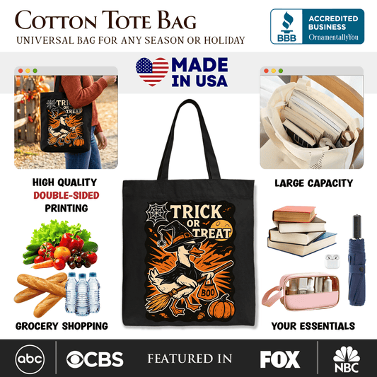 Trick or Treat Goose Tote Bag, Vintage Halloween Witch Gift Shopper for October