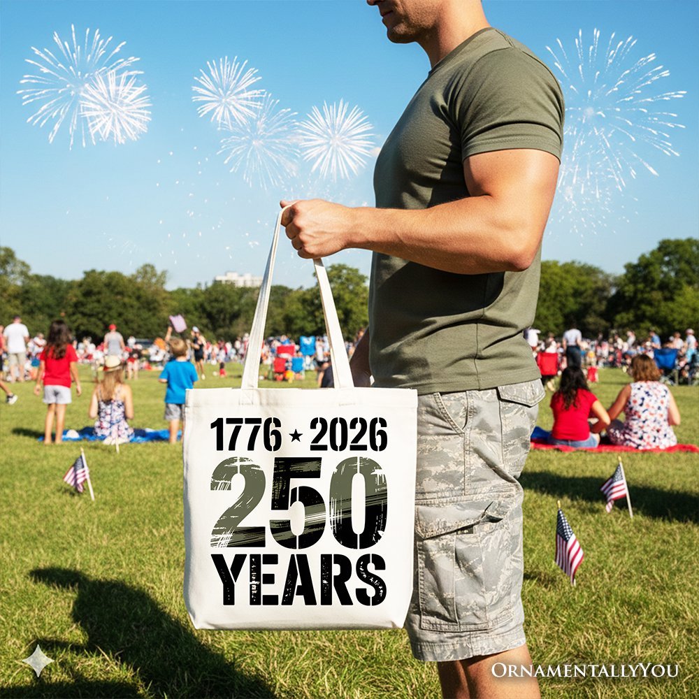 USA 250 Years Anniversary Tote Bag, 4th of July Patriotic 1776–2026 Gift Shopper
