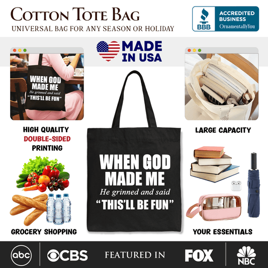 When God Made Me Christian Tote Bag, Funny Faith Gift Shopper