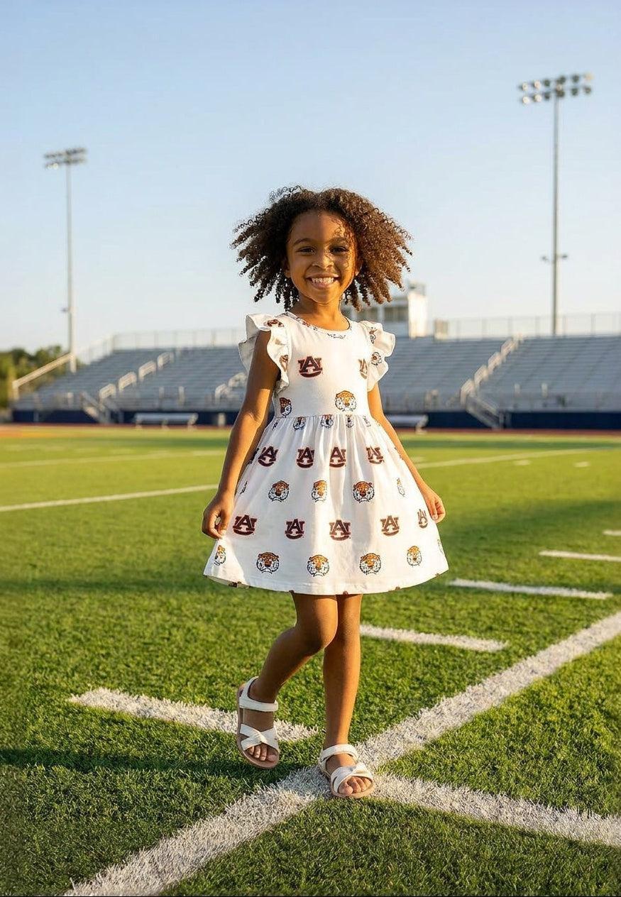 Auburn White Aubie Flutter Twirl Dress - Shaketea