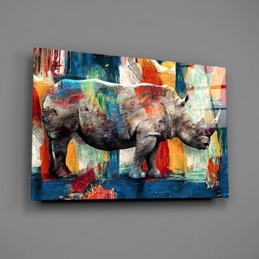 Painted Rhino Color Strokes Glass Wall Art