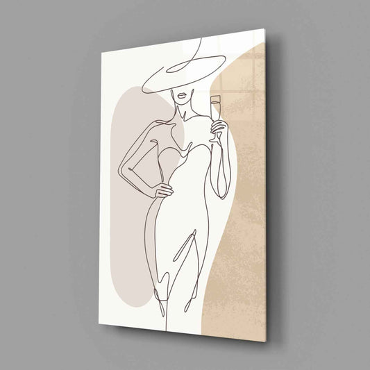 Wine Glass Lady Wide Hat Glass Wall Art