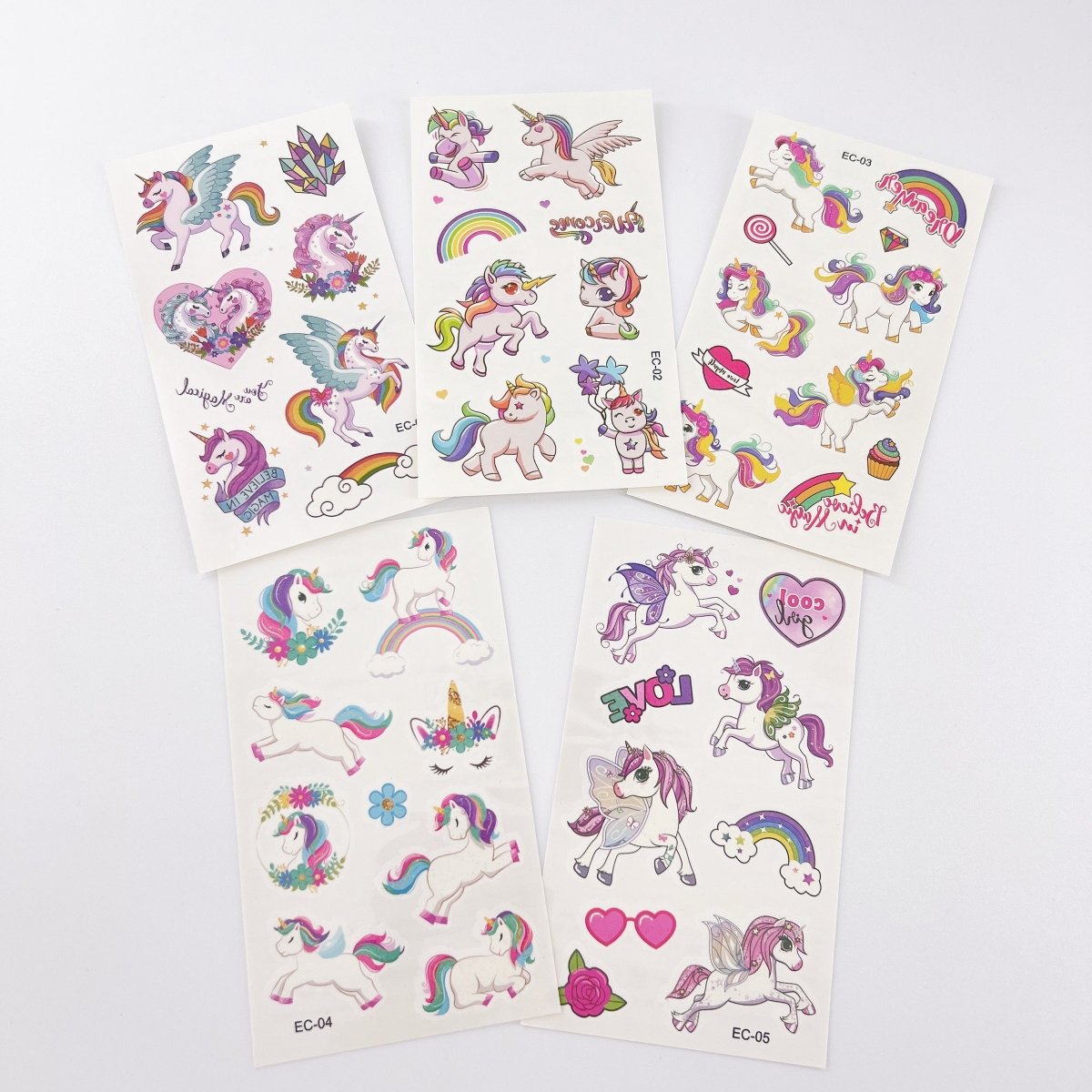 10 Sheets Cartoon Tattoos for Kids Party Supplies Unicorn Temporary Tattoos