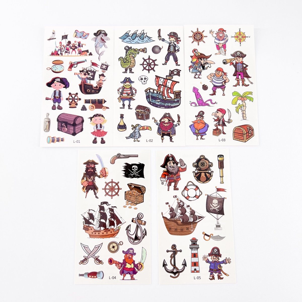10 Sheets Kids Cartoon Pirate Temporary Tattoos for Boys Girls Party Favor Supplies