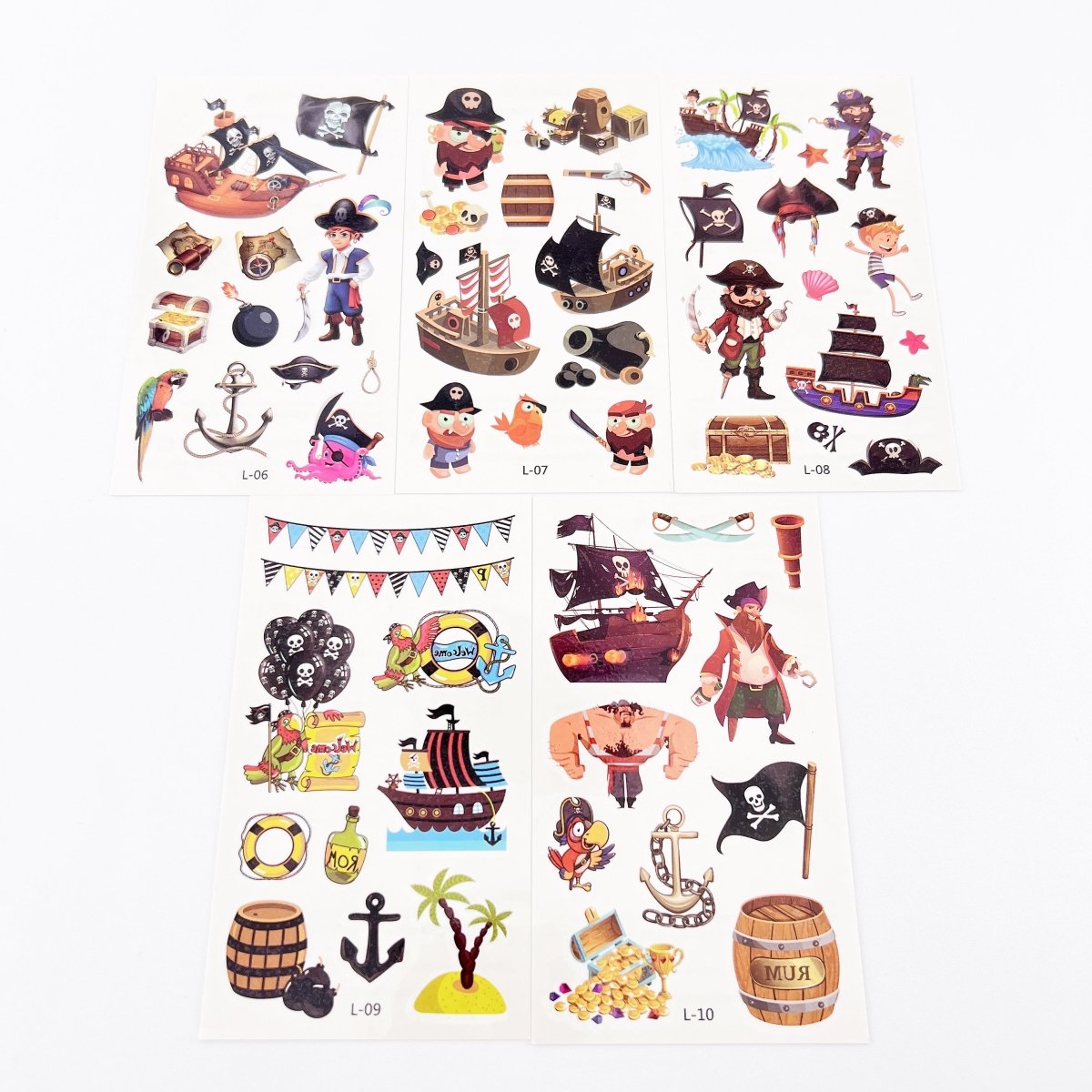 10 Sheets Kids Cartoon Pirate Temporary Tattoos for Boys Girls Party Favor Supplies