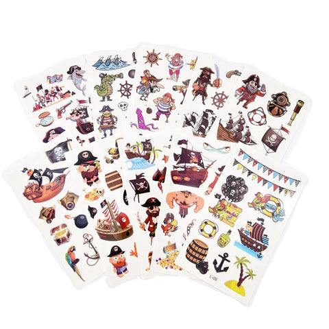 10 Sheets Kids Cartoon Pirate Temporary Tattoos for Boys Girls Party Favor Supplies