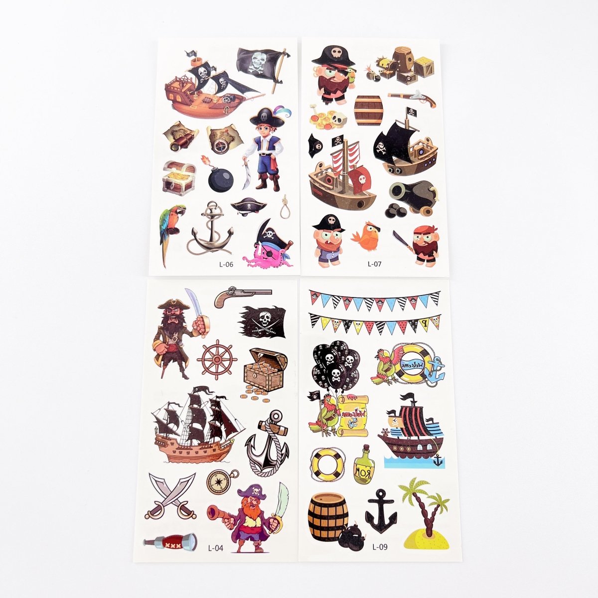 10 Sheets Kids Cartoon Pirate Temporary Tattoos for Boys Girls Party Favor Supplies