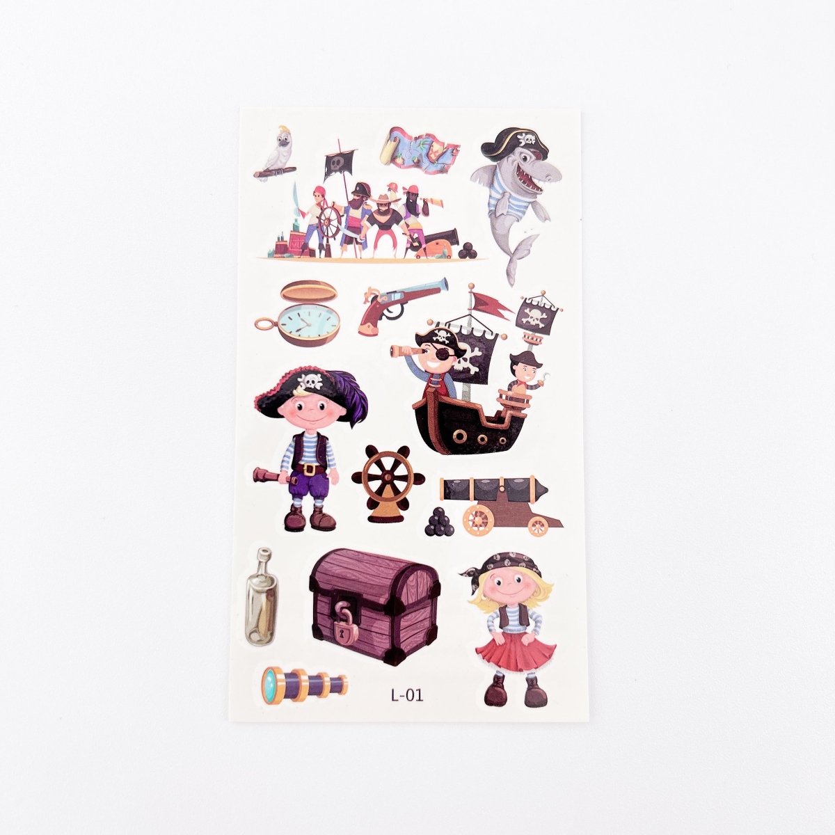 10 Sheets Kids Cartoon Pirate Temporary Tattoos for Boys Girls Party Favor Supplies