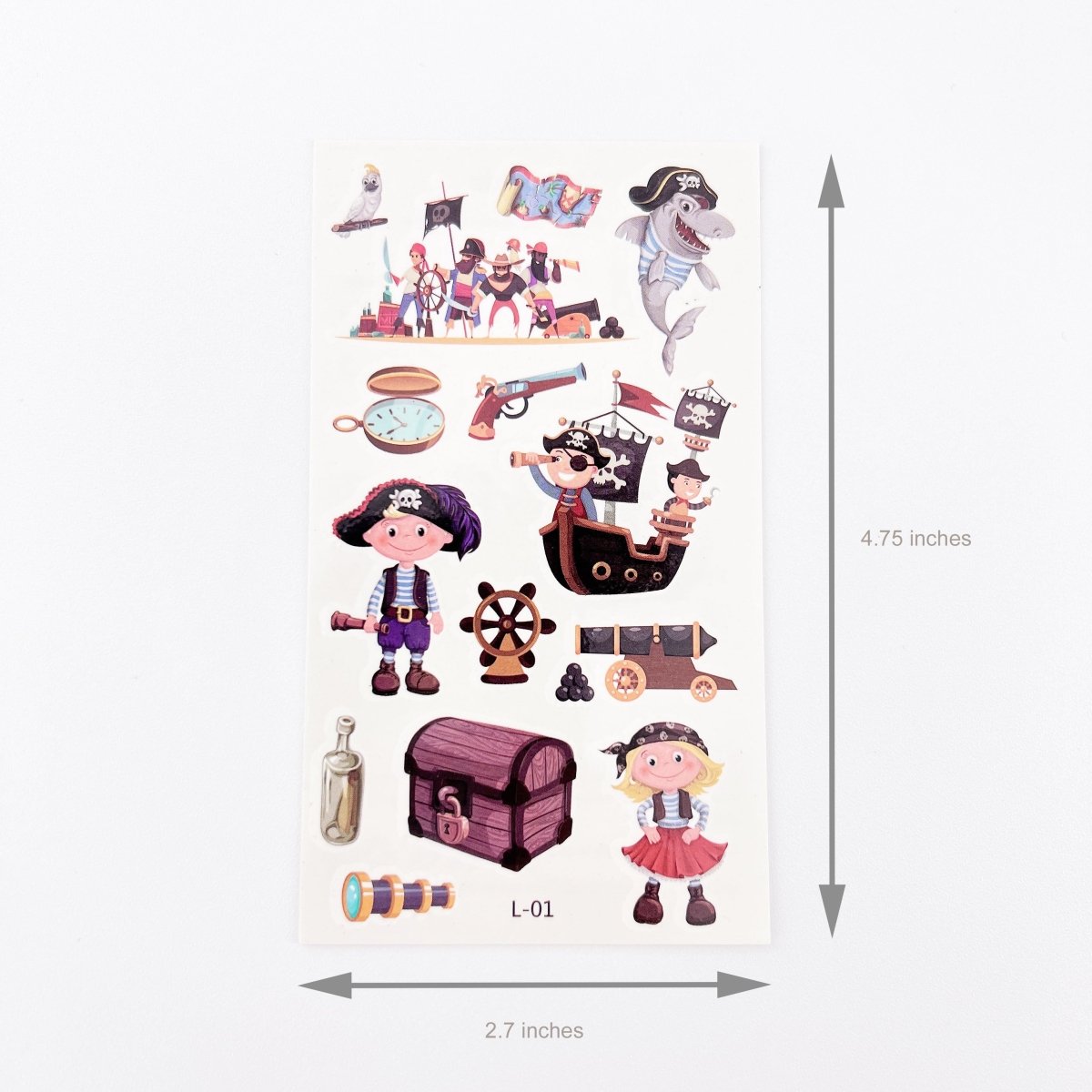 10 Sheets Kids Cartoon Pirate Temporary Tattoos for Boys Girls Party Favor Supplies