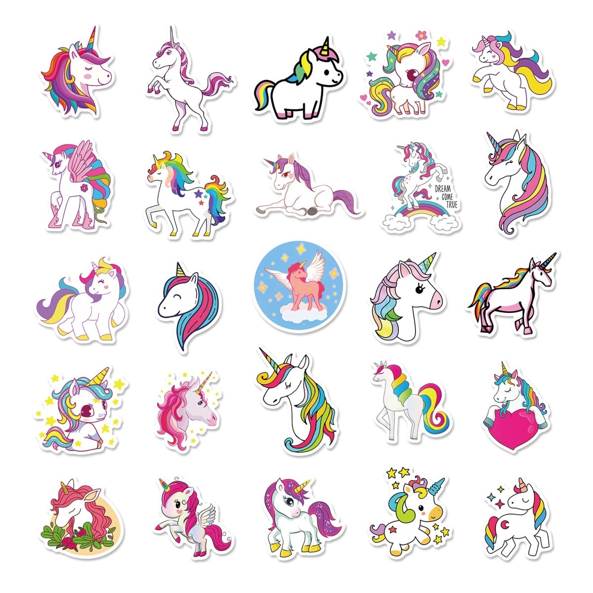 50Pcs Waterproof Vinyl Unicorn Stickers Wall Decals for Kids Teens Room Decor