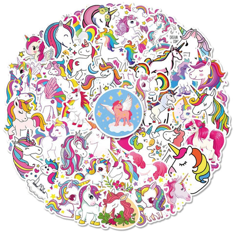 50Pcs Waterproof Vinyl Unicorn Stickers Wall Decals for Kids Teens Room Decor