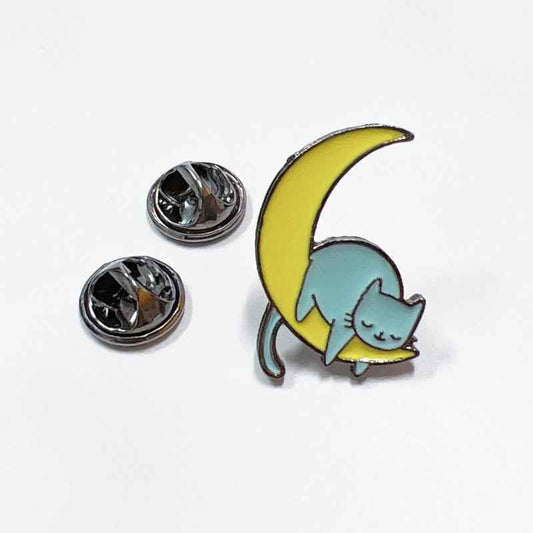 Sleepy Cat on Moon Enamel Pin – Cute Gift for Cat Lovers