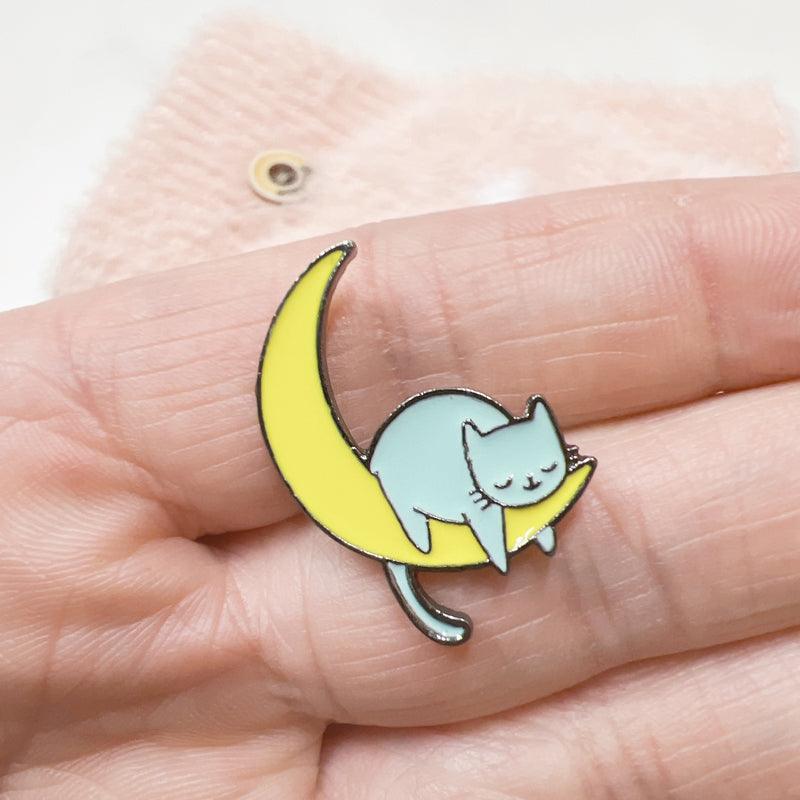 Cat Enamel Pin Napping on the Moon