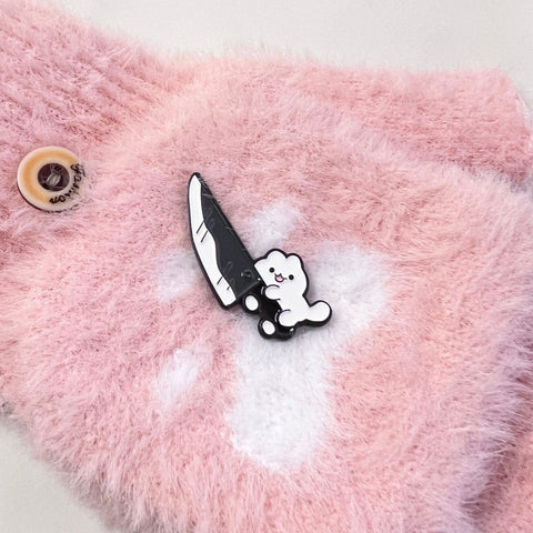 Cat with Knife Enamel Pin