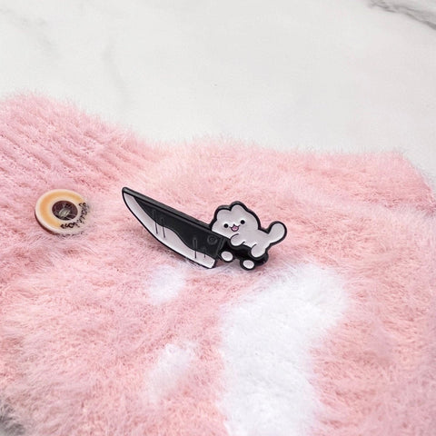 Cat with Knife Enamel Pin