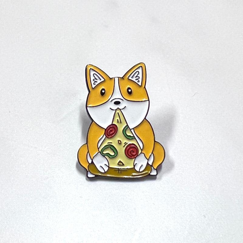 Corgi Dog Enamel Pin Eating Pizza