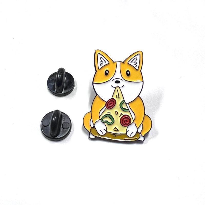 Corgi Dog Enamel Pin Eating Pizza