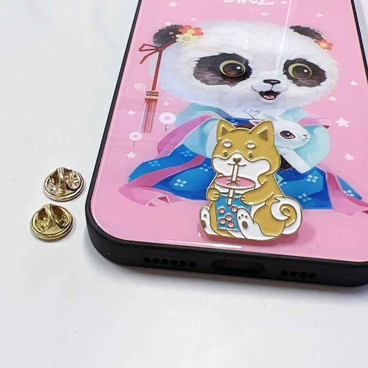 Corgi Drinking Boba Enamel Pin – Cute Dog and Bubble Tea Gift
