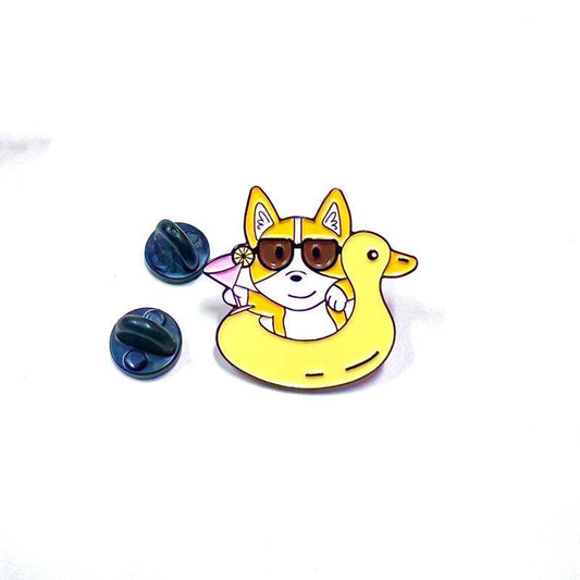Corgi Pin Enamel Pin with Yellow Ducky Lifebuoy