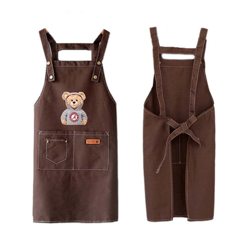 Bear Apron Brown Canvas Cross back with 3 Pockets