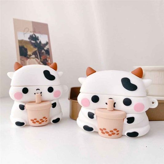 Cute Milk Cow Boba Case – Silicone AirPods Cover for 1, 2, 3, or Pro