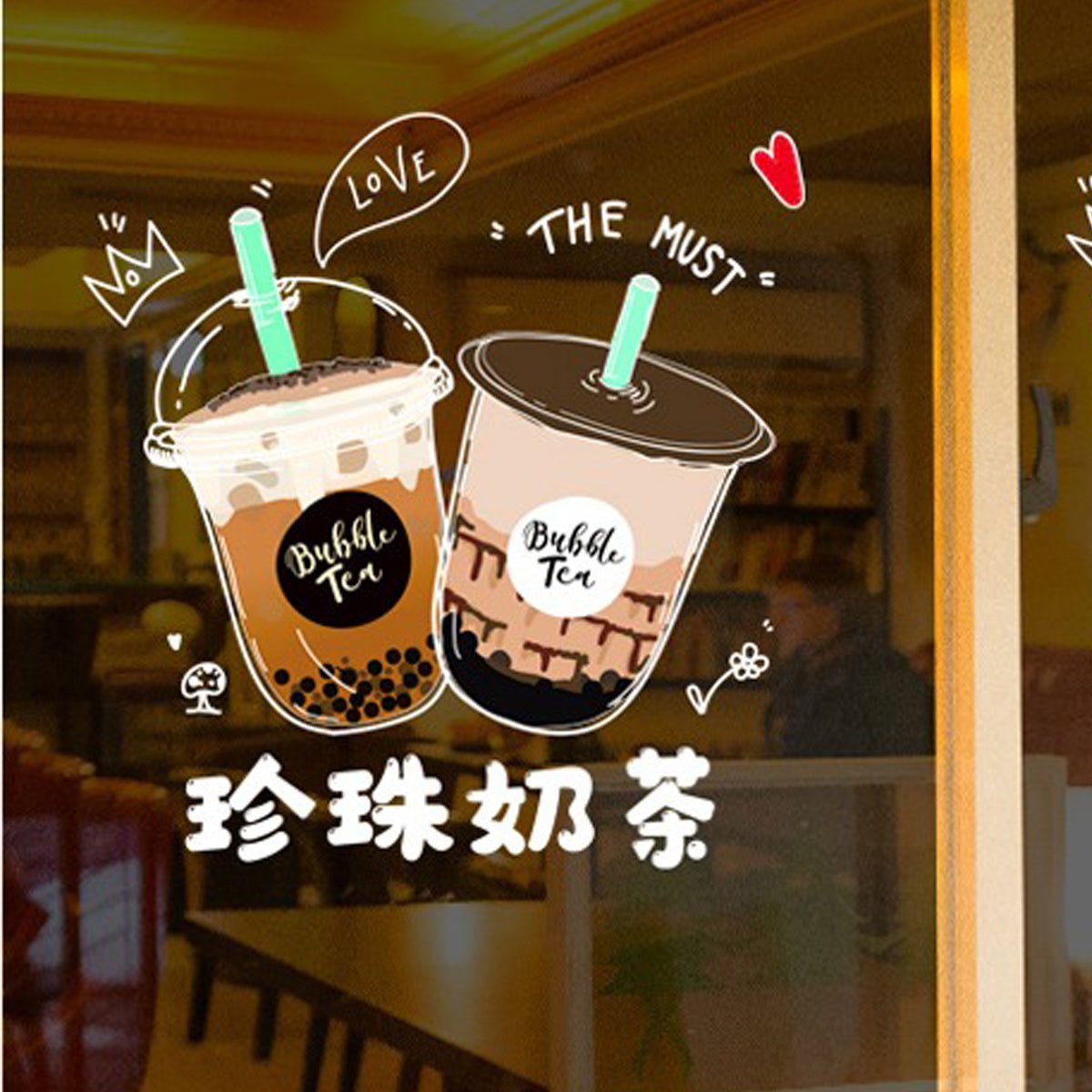 Boba Store Decorative Static Glass Film Cling Non-Adhesive