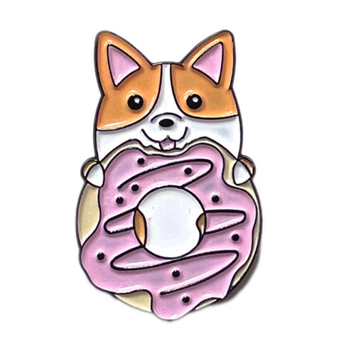 Corgi Pin Eating Donut Dog Enamel Pin