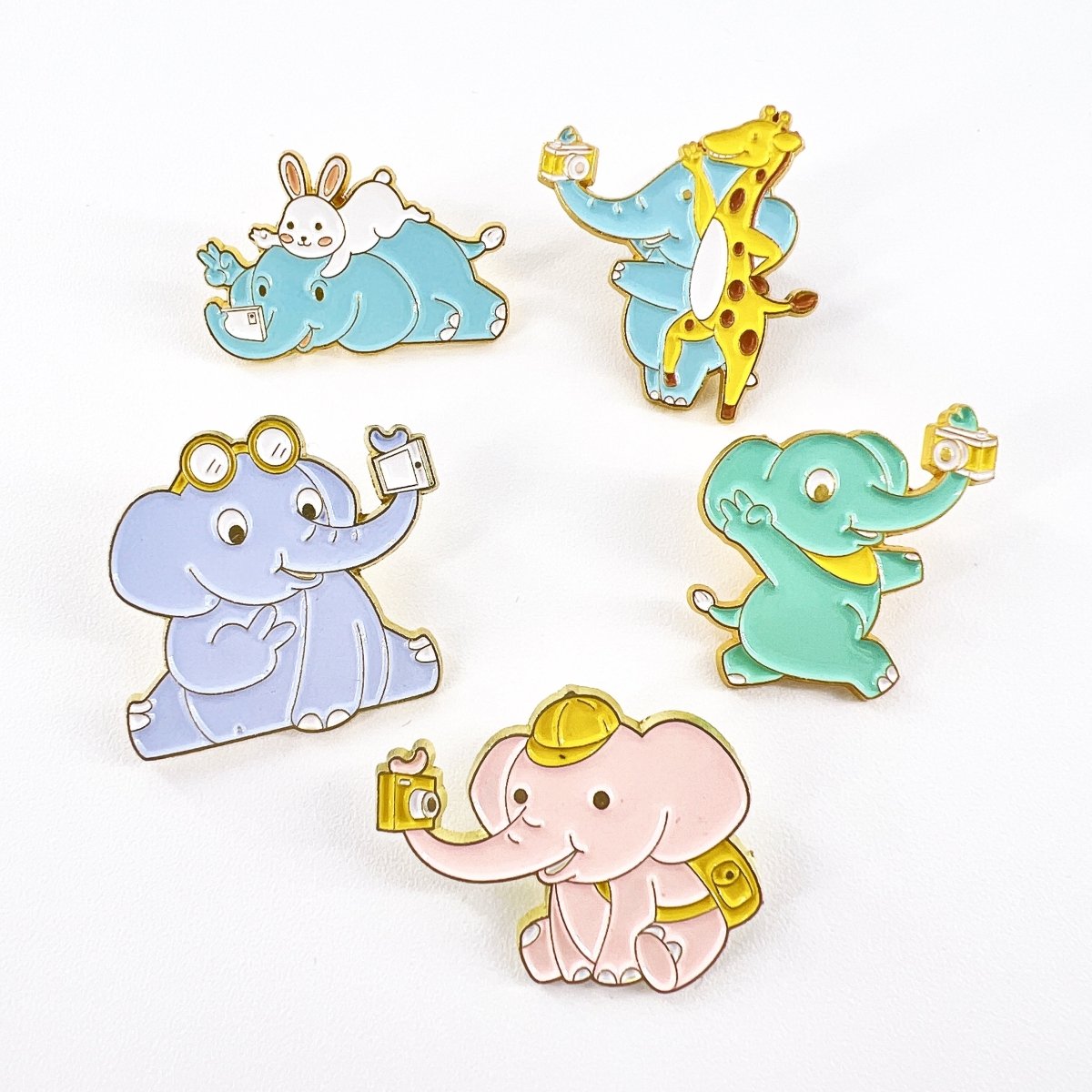 Elephant Pins -Cartoon Elephant Selfie Enamel Pins