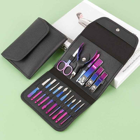 16 Piece Manicure Pedicure Set Carbon Steel Travel Grooming Kit