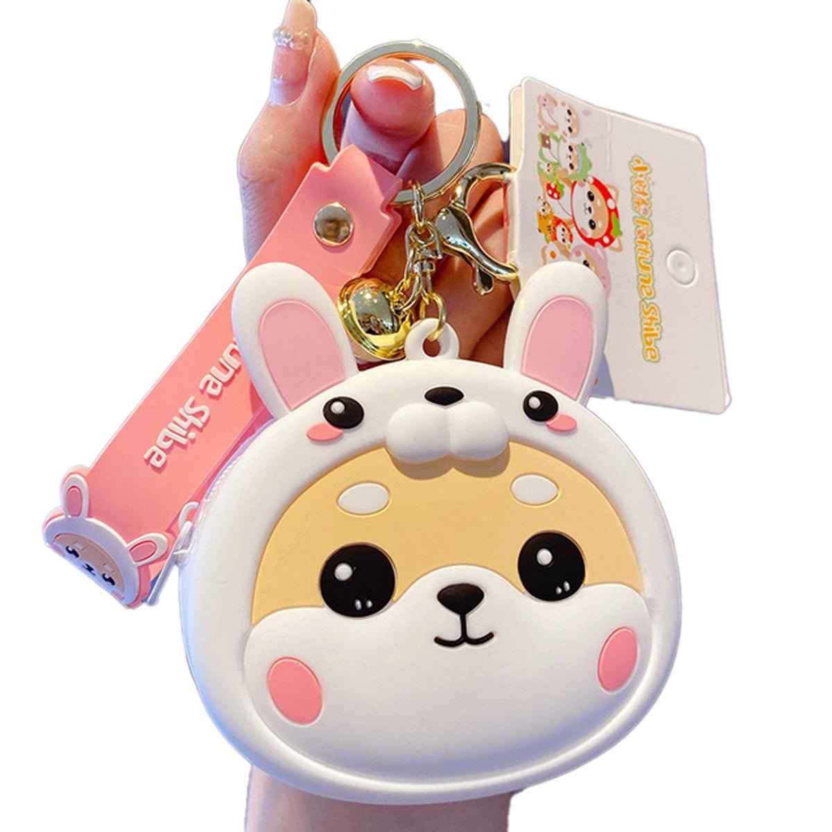 Trendy Shiba Inu Coin Pouch with Keyring and Zipper Closure