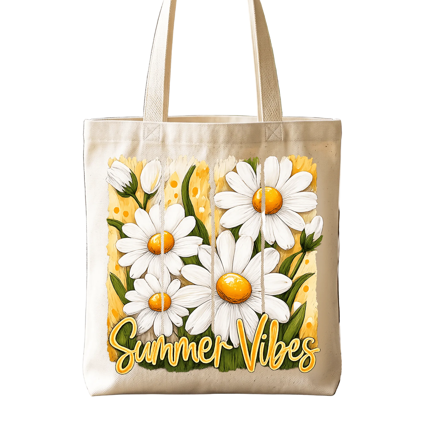Summer Vibes Daisy Brushstroke Flowers Tote Bag, Aesthetic Gift Shopper