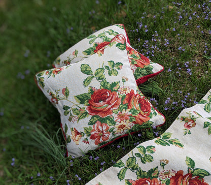 Tache Sweet Roses Vintage Ivory Woven Tapestry Throw Pillow Cover (17593CC)