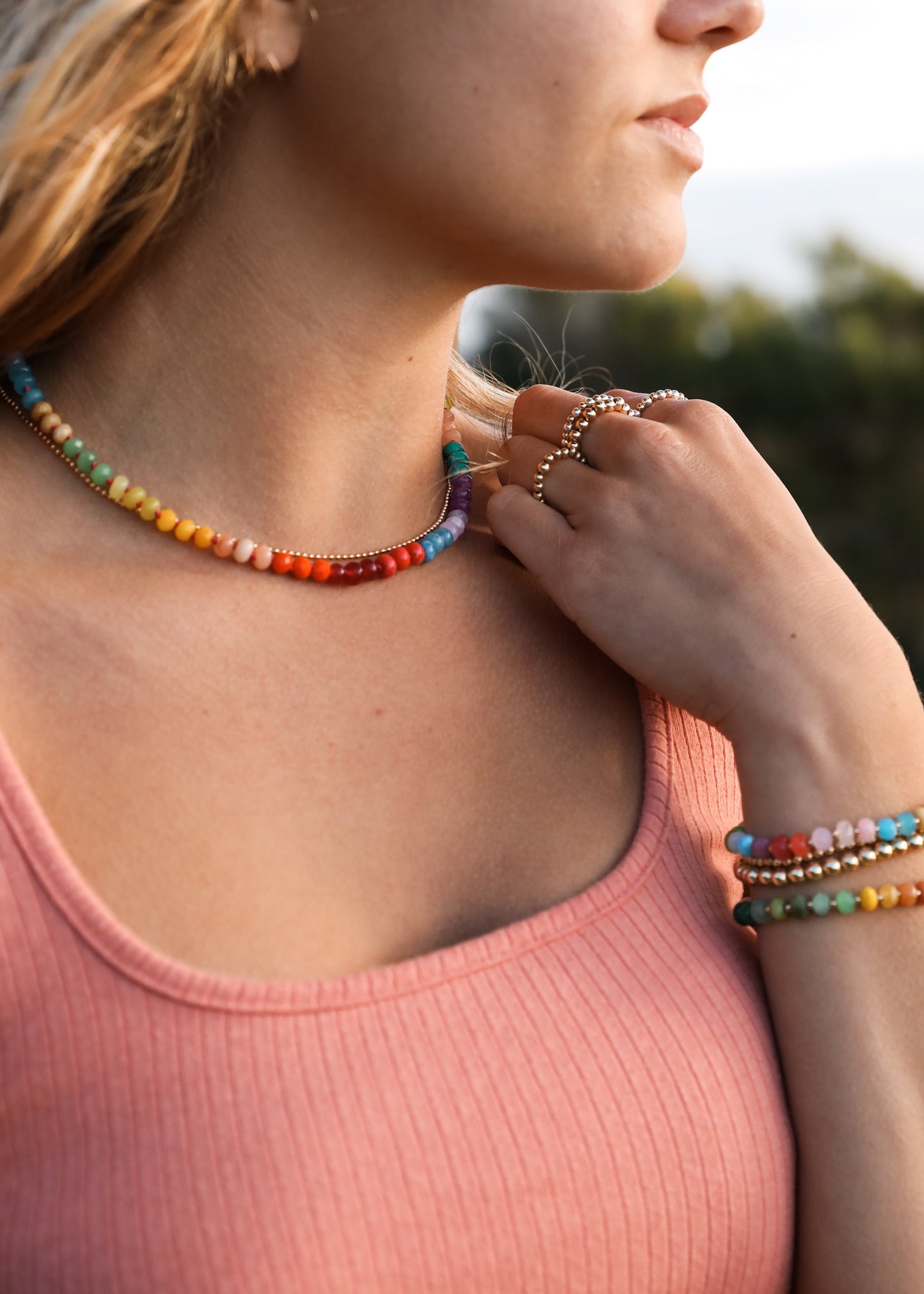Natural Gemstone Bracelet + 14k Gold Filled Toggle : Skyline