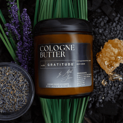 GRATITUDE – Luxury Fragrance Body Butter | Honey, Smoky Cedarwood & Sandalwood Cologne Scent Moisturizing Skin Butter | Cologne Butter