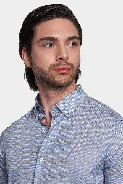 Premium Cotton Pattern Dress Shirt (Executive Blue)
