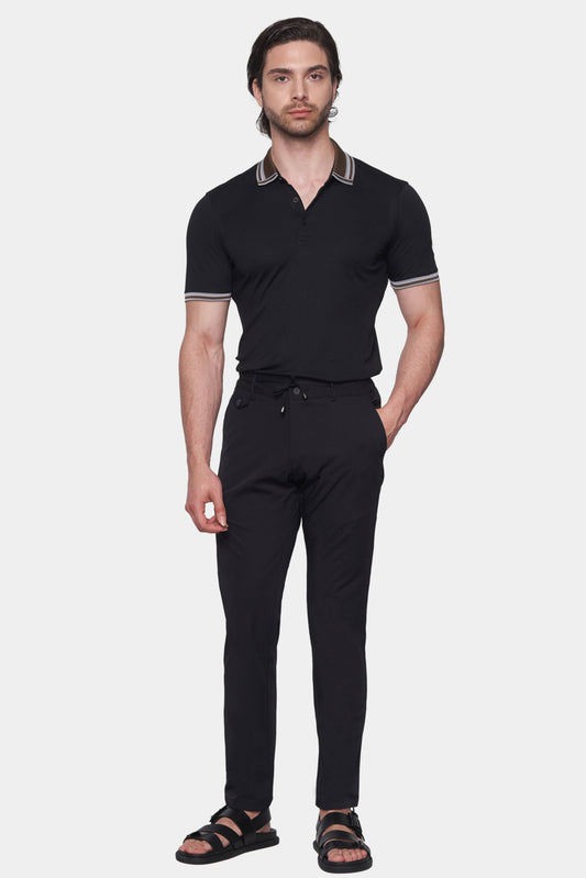The Mercerized Cotton Polo (Black & Brown Accent) - Shaketea