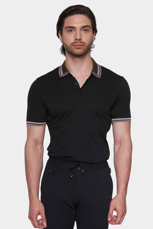 The Mercerized Cotton Polo (Black & Brown Accent)