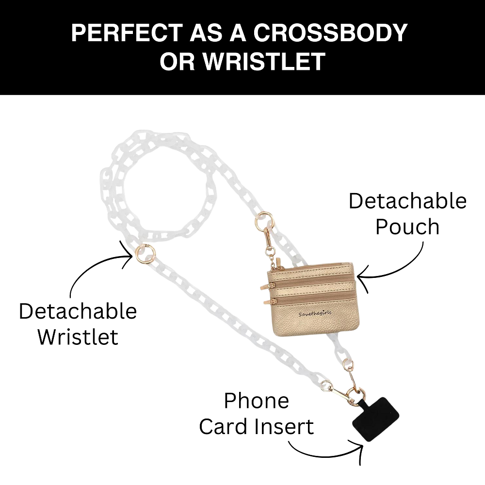 Clip And Go Ice Chain Phone Strap Crossbody Detachable Wallet Pouch