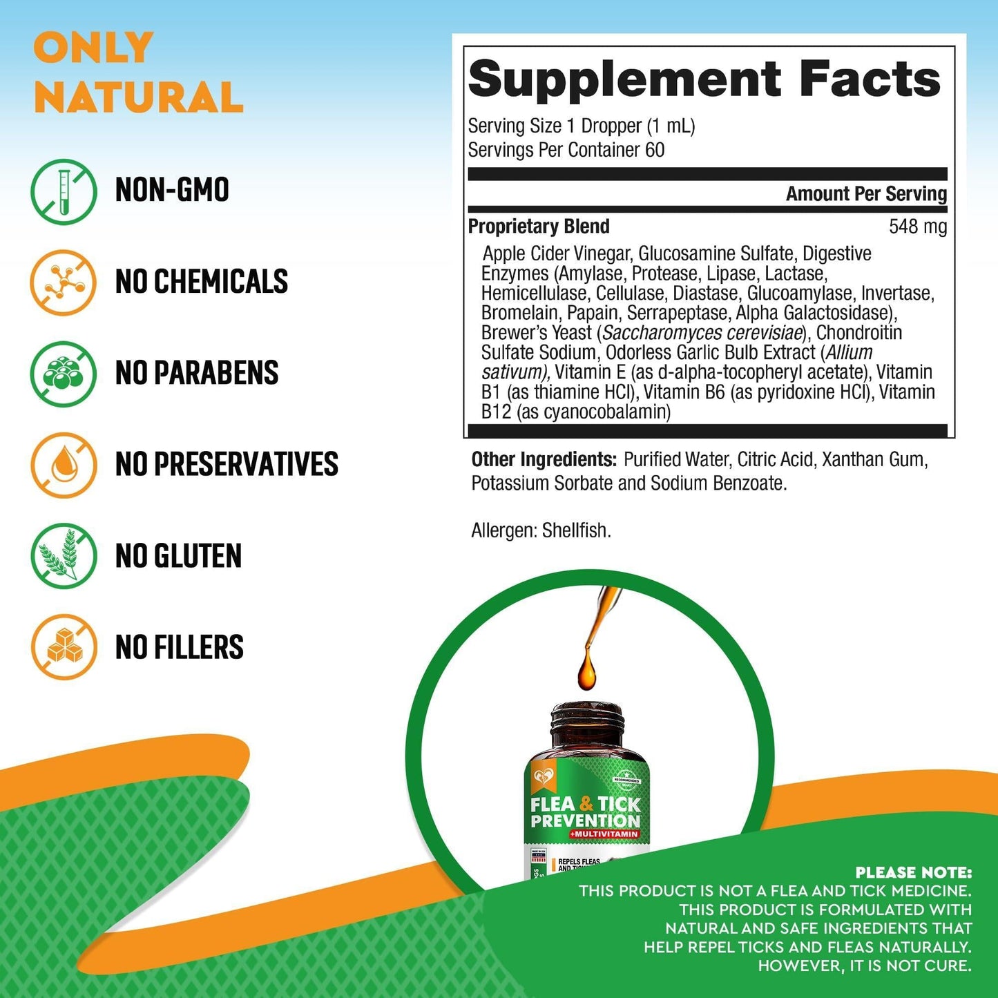 Oral Flea & Tick Drops for Dogs & Cats Multivitamin All Sizes