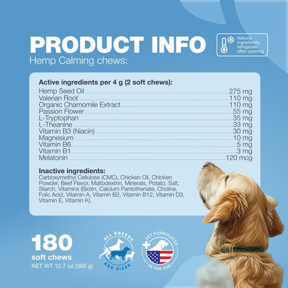 Hemp Calming Chews for Dogs Anxiety Relief L-Theanine & Chamomile