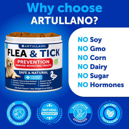 Flea & Tick Chews for Dogs 240 Count 2-Pack Vitamins B1/B6/B12 All Breeds