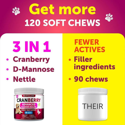 Dog UTI Treatment 240 Chews 2-Pack Cranberry Bladder & Kidney Support