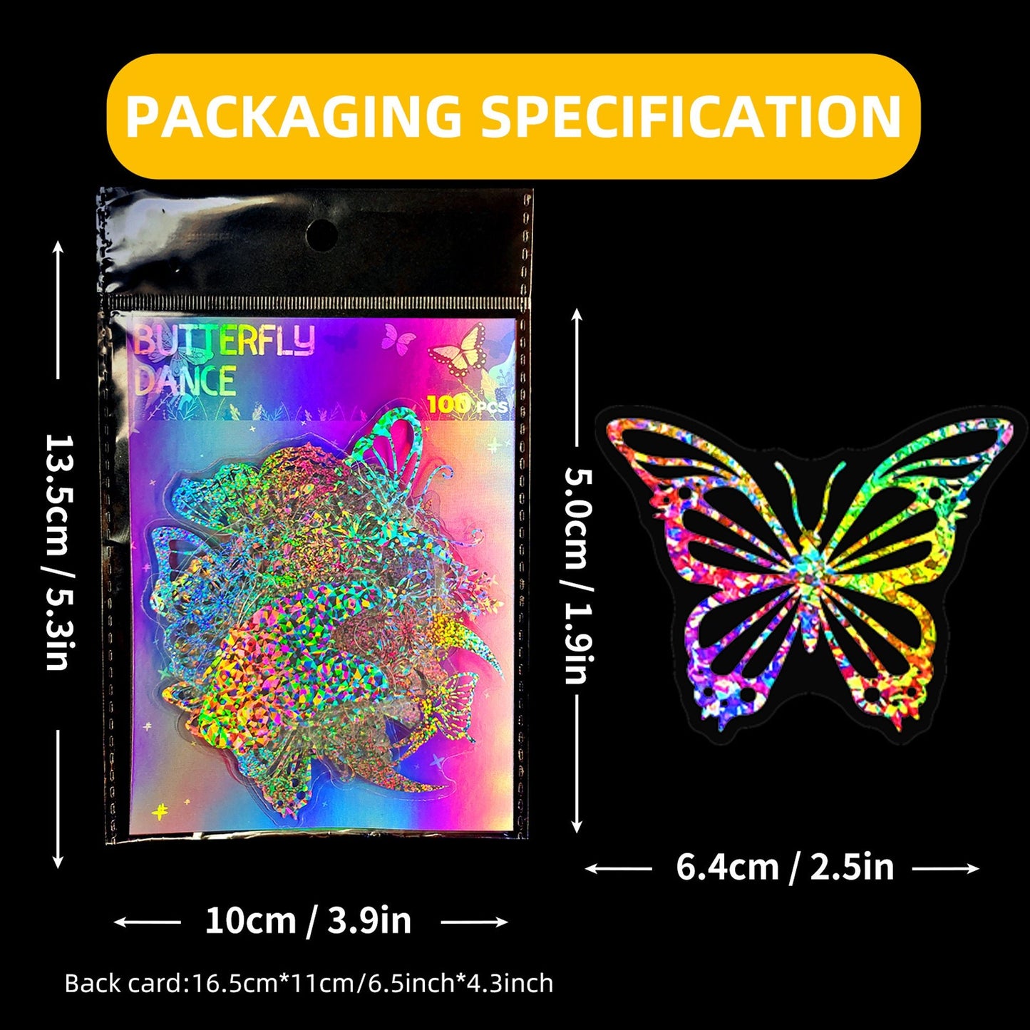 100pcs Butterfly Holographic Stickers Decorative Waterproof Adhesive Decals for Scrapbooking Journal Planner Water Bottles Phones Laptops