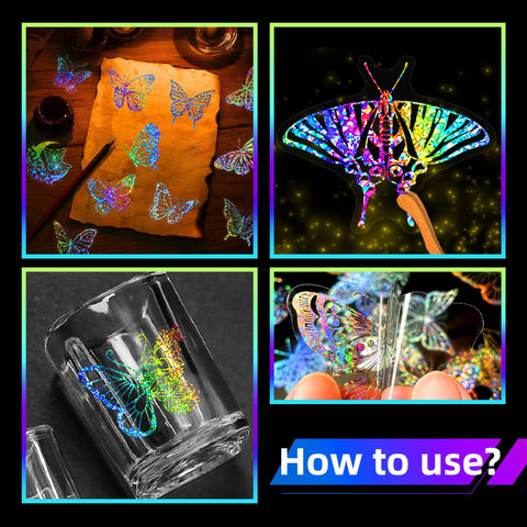 100pcs Butterfly Holographic Stickers Decorative Waterproof Adhesive Decals for Scrapbooking Journal Planner Water Bottles Phones Laptops