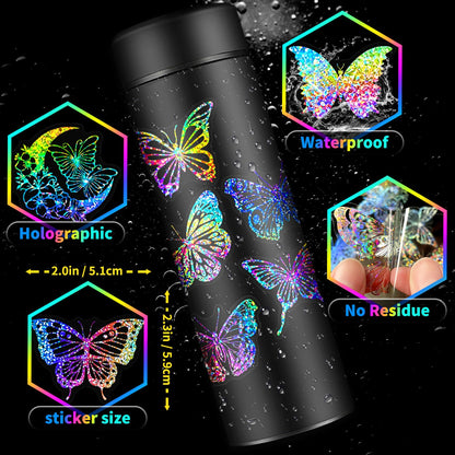 100pcs Butterfly Holographic Stickers Decorative Waterproof Adhesive Decals for Scrapbooking Journal Planner Water Bottles Phones Laptops