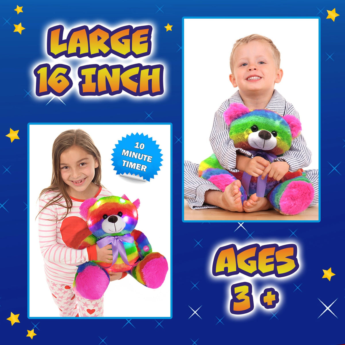 Rainbow Lites Teddy Bear Glow Plush LED Night Light Up Stuffed Animal (16 inch, Batteries Included)