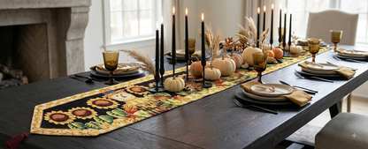 Tache Sunflower Field Scarecrow Autumn Harvest Woven Tapestry Table Runners (11712TR)