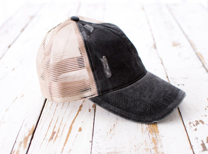 Distressed Messy Bun Caps | Adjustable
