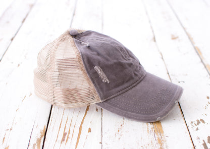Distressed Messy Bun Caps | Adjustable